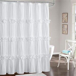 Ruffle Shower Curtain,Ruched Microfiber Vintage Handcrafted Bow Tie Bath Curtain
